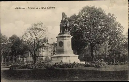 Ak Reims Marne, Square et Statue Colbert