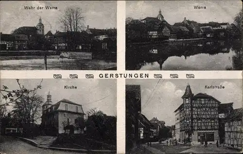 Ak Gerstungen in Thüringen, Werra, Wehr, Kirche, Karlstraße