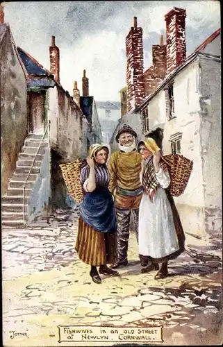 Künstler Ak Newlyn South West England, Fishwives in an old Street at Newlyn