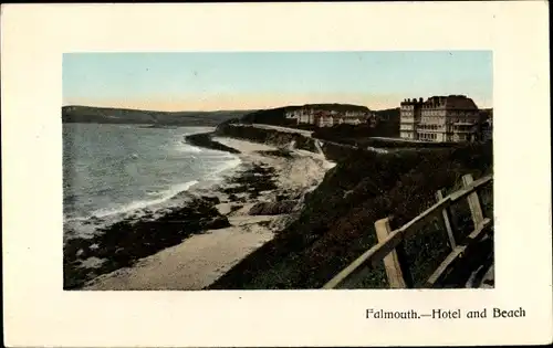 Ak Falmouth Cornwall South West England, Hotel and Beach