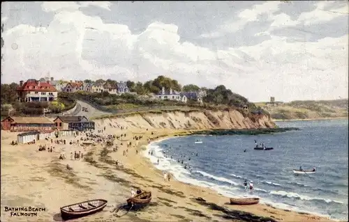 Künstler Ak Falmouth Cornwall South West England, Bathing Beach