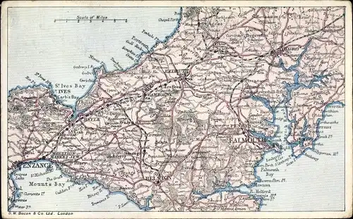Landkarten Ak Falmouth Cornwall South West England, Falmouth Map