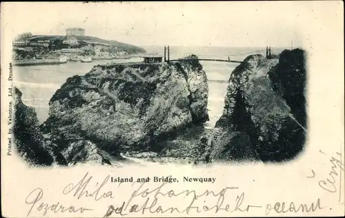 Ak Newquay Cornwall England, Island and Bridge