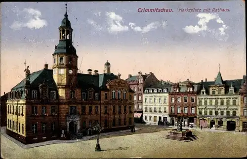 Ak Crimmitschau in Sachsen, Marktplatz mit Rathaus