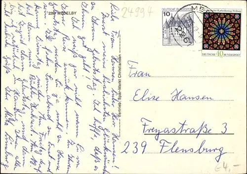 Ak Medelby in Schleswig Holstein, Kirche, Spar Geschäft, Park, Gebäude