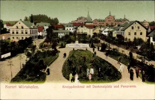 Ak Bad Wörishofen im Unterallgäu, Kneippdenkmal, Denkmalplatz, Panorama