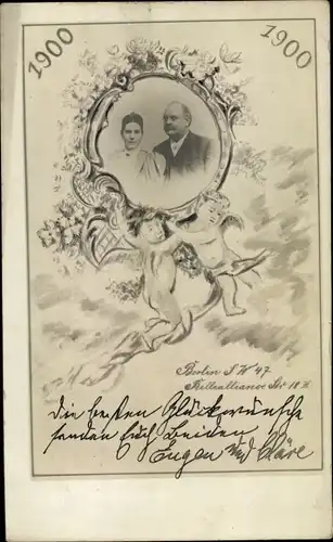 Ak Berlin SW, Portrait eines Paares, Engel, 1900, Bellealliance Straße 18