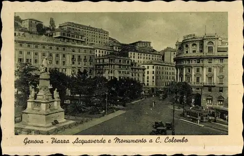 Ak Genova Genua Liguria, Piazza Acquaverde, Monumento a C Colombo