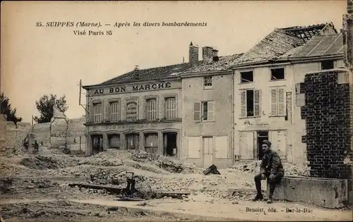 Ak Suippes Marne, Apres les divers bombardements