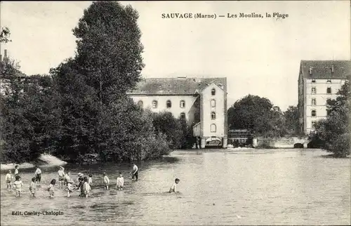 Ak Sauvage Marne, Les Moulins, La Plage