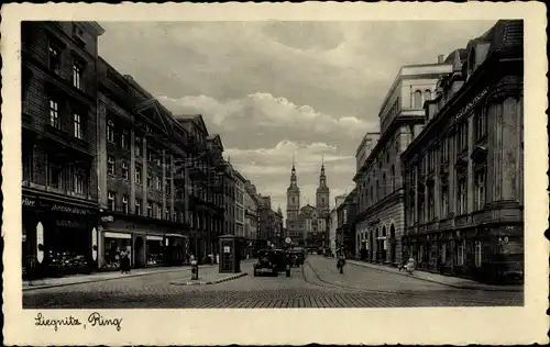 Ak Legnica Liegnitz Schlesien, Ring, Kirche, Geschäfte