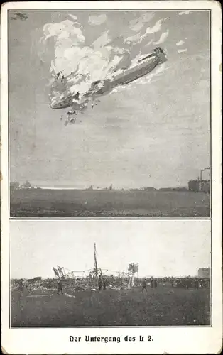 Ak Berlin Treptow Johannisthal, Untergang des L 2, Zeppelinabsturz 1913