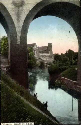 Ak Olsztyn Allenstein Ostpreußen, Viadukt mit Schloss