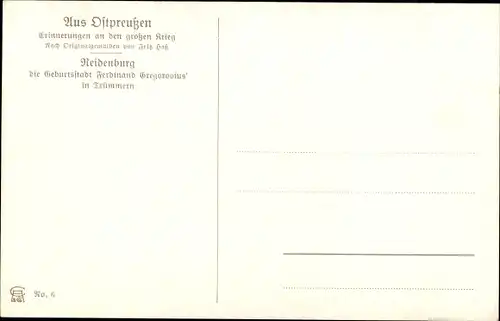 Künstler Ak Hass, F., Nidzica Neidenburg Ostpreußen, Erinnerung an den Goßen Krieg, Teilansicht