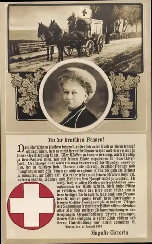 Ak Kaiserin Auguste Viktoria, Ansage an die deutschen Frauen, Sanitätswagen
