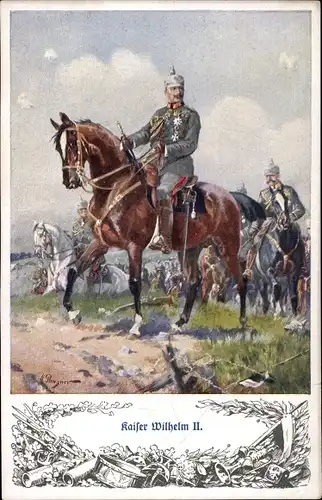 Künstler Ak Kaiser Wilhelm II. zu Pferde