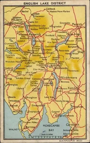 Landkarten Ak Keswick Lake District Cumbria North West England, Map
