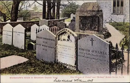 Ak Grasmere Lake District Cumbria North West England, Wordsworth's Grave in Grasmere Church Yard