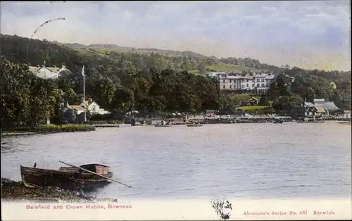 Ak Bowness-on-Windermere North West England, Belsfield and Crown Hotel