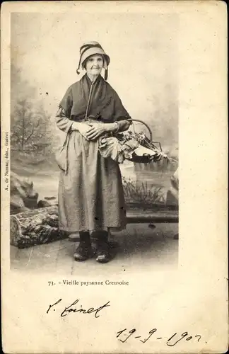 Ak Creuse Frankreich, Vieille paysanne Creusoise, Ältere Dame mit Korb
