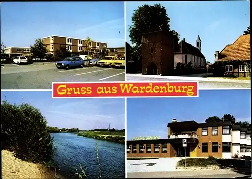 Ak Wardenburg in Niedersachsen, Teilansicht, Kirche, Gebäude, Fluss