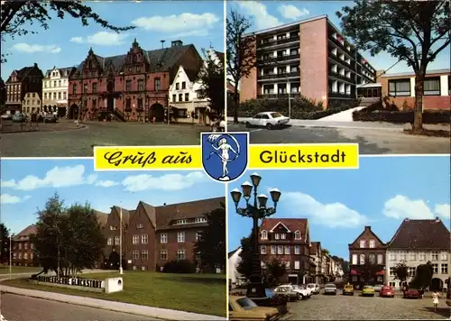 Wappen Ak Glückstadt in Schleswig Holstein, Marktplatz, Gebäude