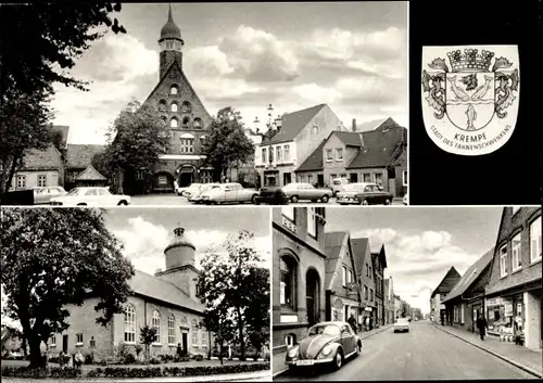 Wappen Ak Krempe in Schleswig Holstein, Strassenansicht, Rathaus, Marktplatz, Kirche
