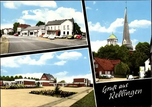 Ak Rellingen in Holstein, Gasthof, Kirchturm, Gebäude