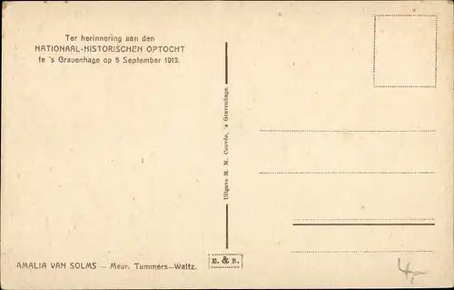 Ak 's Gravenhage Den Haag Südholland, Nationaal Historischen Optocht 1913, Frau in Tracht