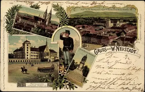 Litho Wiener Neustadt in Niederösterreich, Totalansicht, Theresianische Militär Akademie