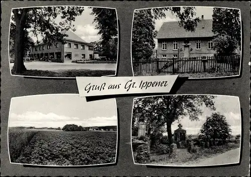 Ak Groß Ippener Harpstedt im Walde in Oldenburg, Geschäft, Ehrenmal, Feld, Haus