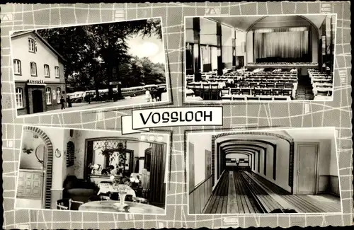 Ak Vossloch Bokholt Hanredder in Schleswig Holstein, Hotel Grüner Wald, Kegelbahn