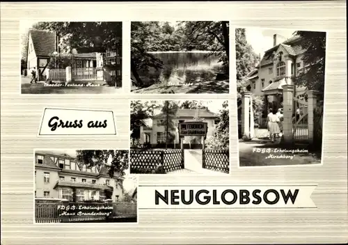 Ak Neuglobsow Stechlin Brandenburg, FDGB Erholungsheime, Theodor Fontane Haus, See