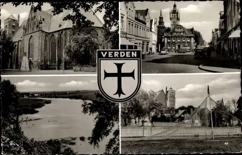 Wappen Ak Verden an der Aller, Kirche, Wasserpartie, Straßenpartie