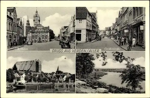 Ak Verden an der Aller, Rathaus, Großesstraße, Dom, Allerpartie