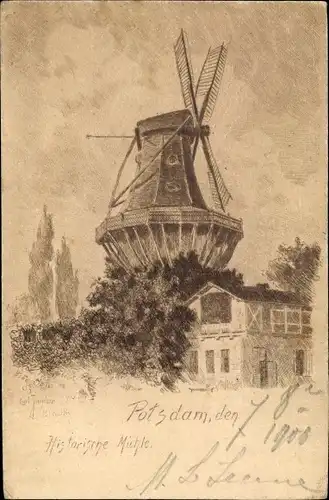 Künstler Ak Potsdam in Brandenburg, Historische Mühle
