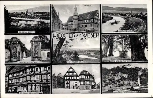 Ak Höxter an der Weser, Schloss Corvey, Brücke, Rathaus, Dechanei