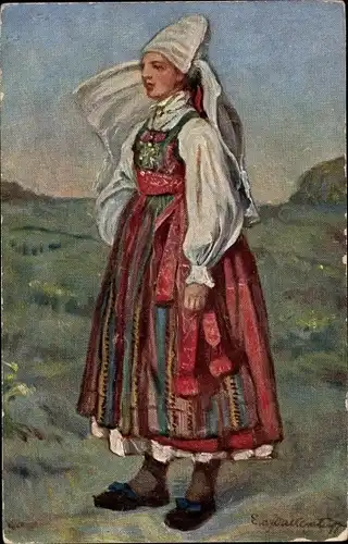 Künstler Ak Frau in schwedischer Tracht, Portrait