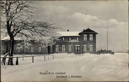Ak Armstedt in Schleswig Holstein, Berghofer's Gasthof, Außenansicht im Schnee