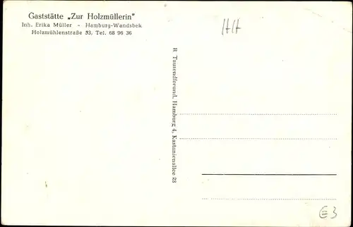 Ak Hamburg Wandsbek, Gaststätte Zur Holzmüllerin, Innenansicht