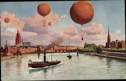 Künstler Ak Frankfurt am Main, Internationale Luftschifffahrts Ausstellung, Ballons