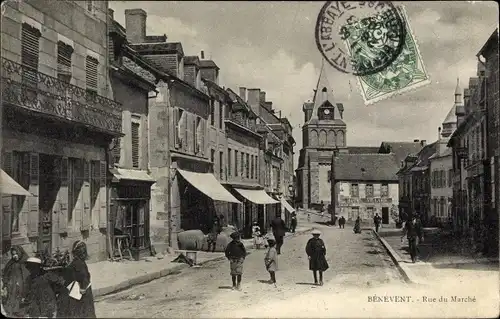 Ak Bénévent l’Abbaye Creuse, Rue du Marché, Eglise, Hôtel Villard