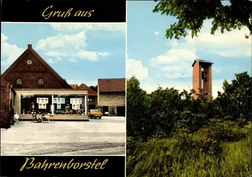 Ak Bahrenborstel Diepholz in Niedersachsen, Geschäft Fritz Krome, Glockenturm