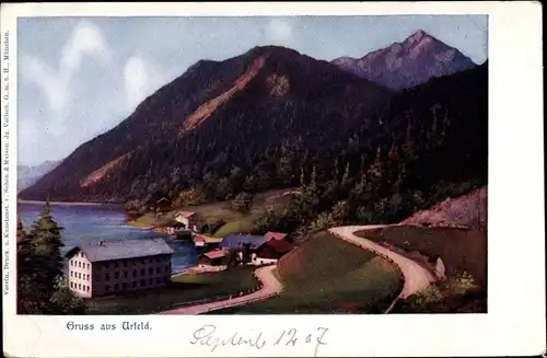 Ak Urfeld Kochel am See Oberbayern, Häuser, Berge, See