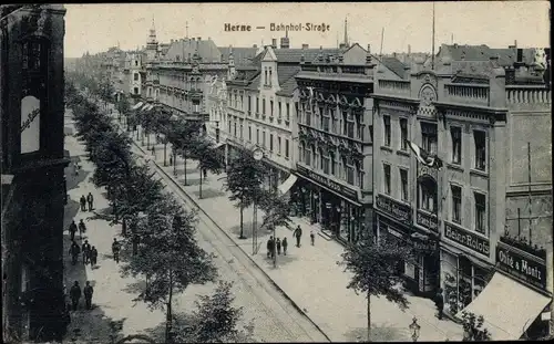 Ak Herne im Ruhrgebiet, Bahnhofstraße, Geschäfte, Heinr. Rolofs, Ohlig und Montz