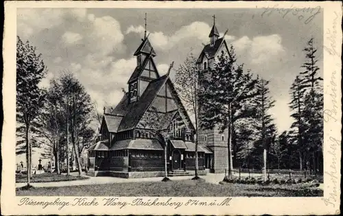 Ak Brückenberg bei Krummhübel Riesengebirge Schlesien, Kirche Wang