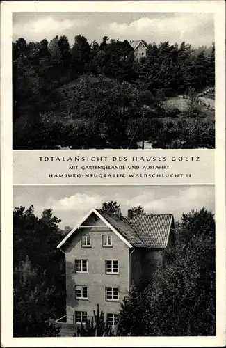 Ak Hamburg Neugraben Fischbek, Haus Goetz mit Gartengelände und Auffahrt, Waldschlucht 12