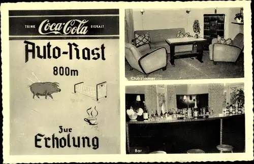 Ak Friedrichsholm in Schleswig Holstein, Autorast zur Erholung, Clubzimmer, Bar, Coca Cola Reklame