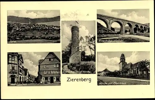 Ak Zierenberg Hessen, Totalansicht, Eisenbahnviadukt, Mittelstraße, Schreckenbergwarte, Kirche