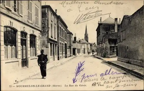 Ak Mourmelon le Grand Marne, La Rue du Genie